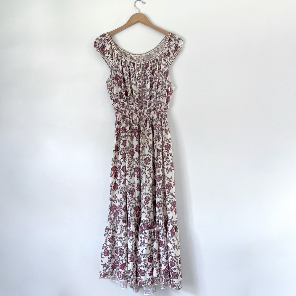 Max Studio Floral Smocked Tiered Midi Dress Large Cottagecore Romantic French